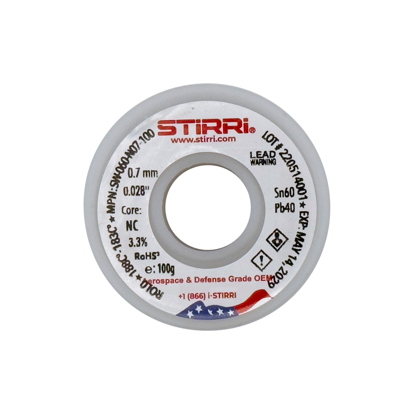 MT-060 - Sn60Pb40 mid-temp leaded solder wire NC-core ROL0 - 100g spool