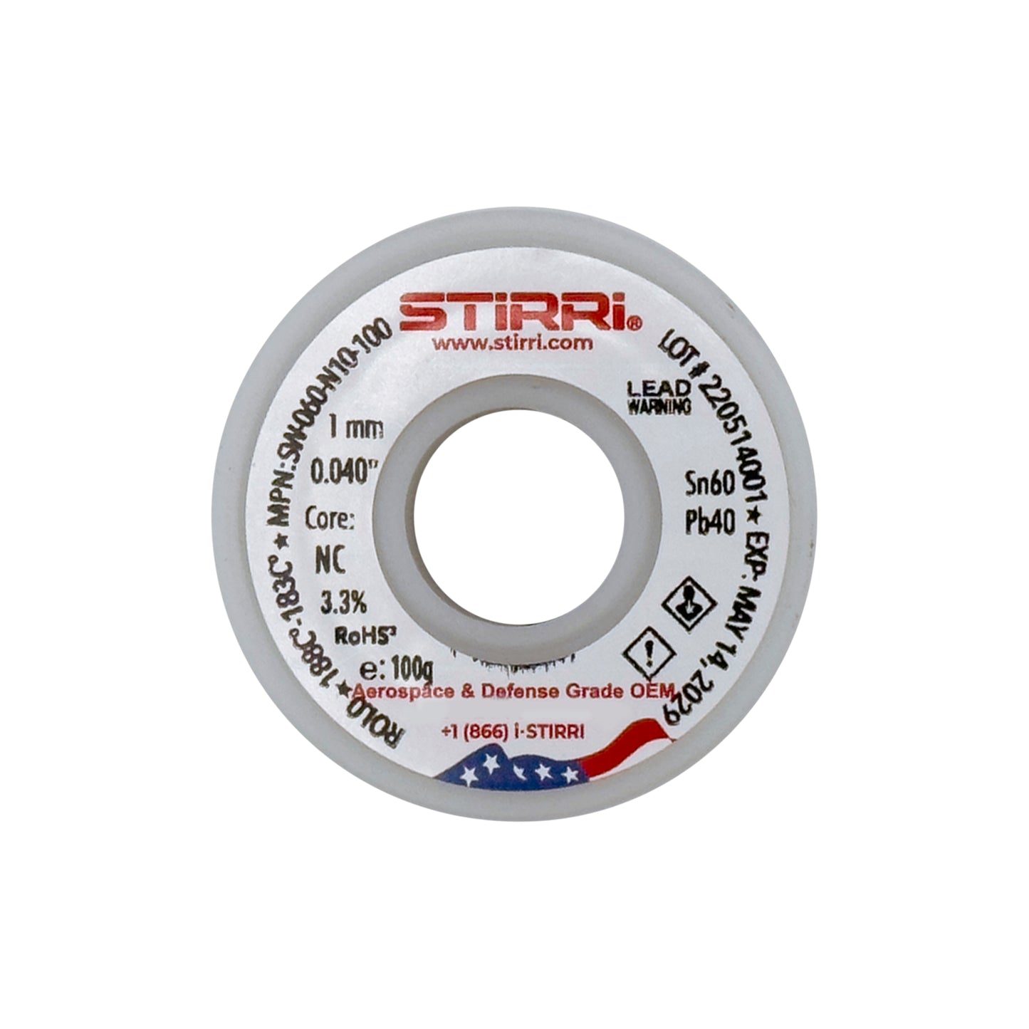 MT-060 - Sn60Pb40 mid-temp leaded solder wire NC-core ROL0 - 100g spool