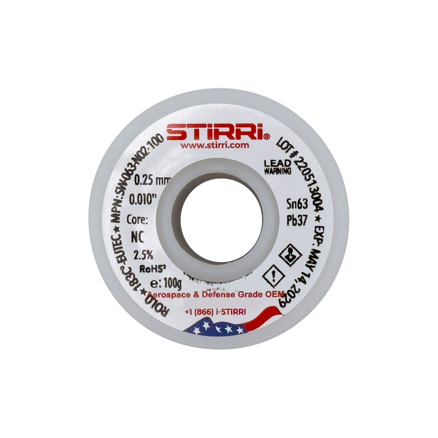 MT-063 - Sn63Pb37 mid-temp eutectic leaded solder wire NC-core ROL0 - 100g spool