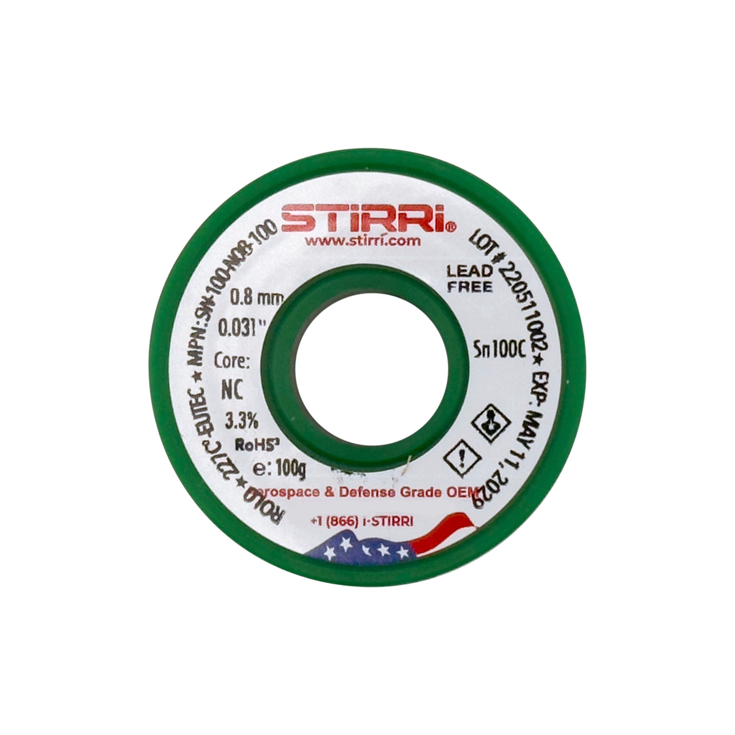 LF-100 Sn100c lead-free selective solder wire NC-core ROL0 - 100g spool