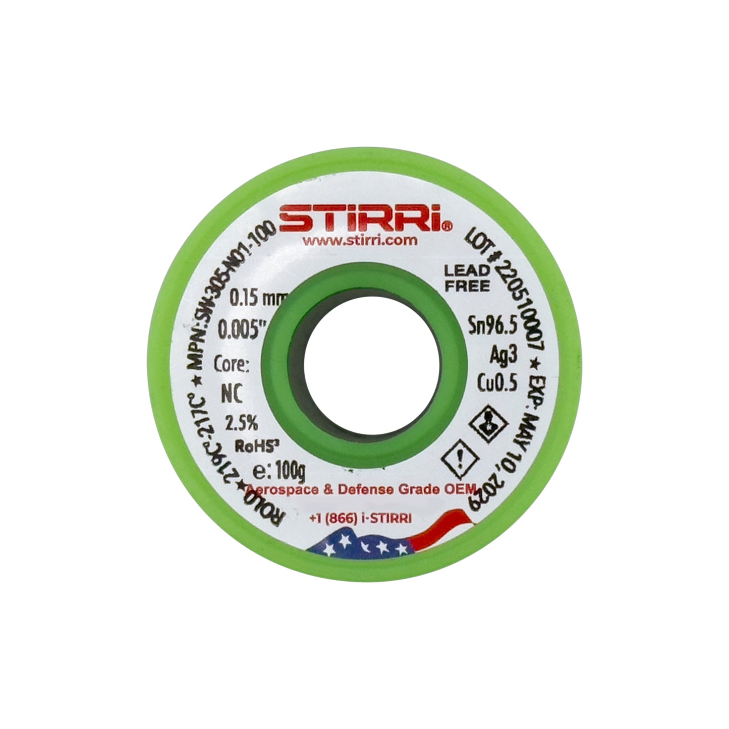 LF-305 - Sn96.5Ag3.0Cu0.5 lead-free solder wire NC-core ROL0 - 100g spool