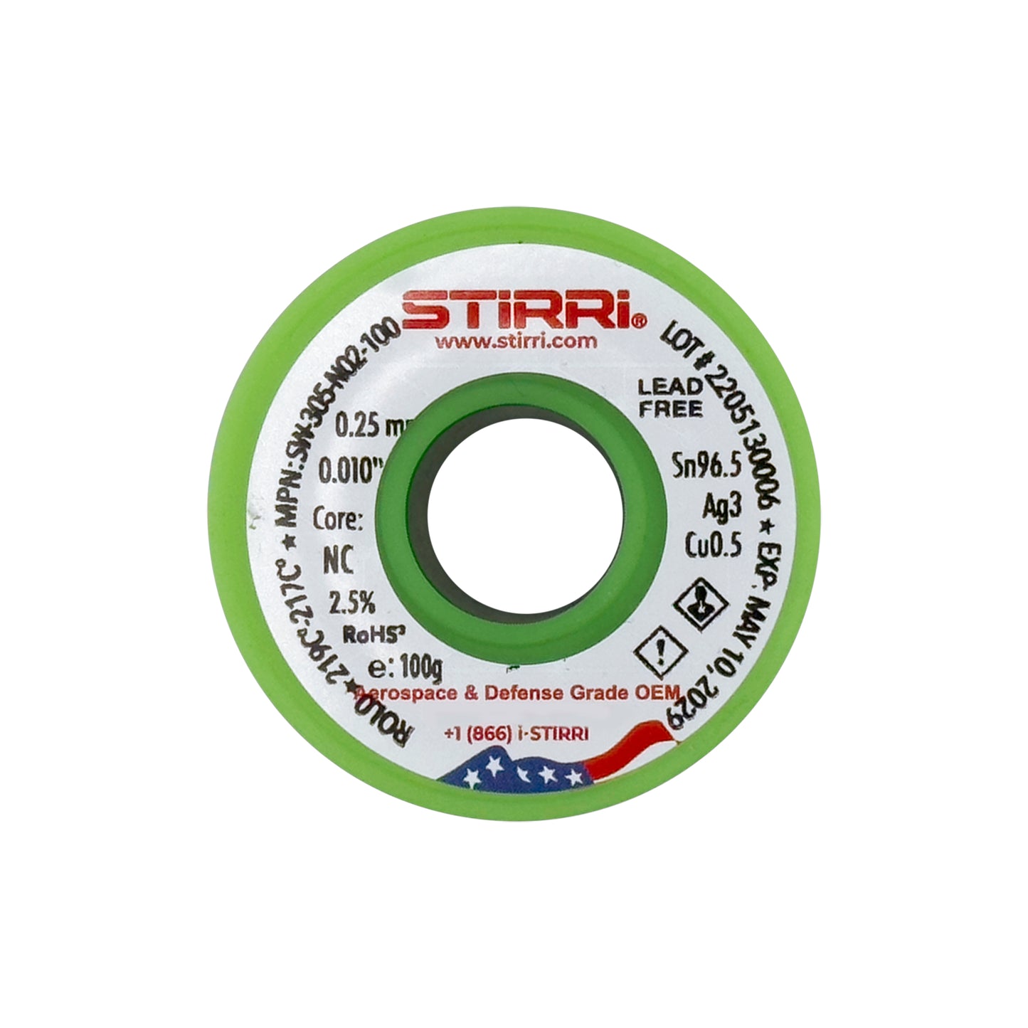 LF-305 - Sn96.5Ag3.0Cu0.5 lead-free solder wire NC-core ROL0 - 100g spool