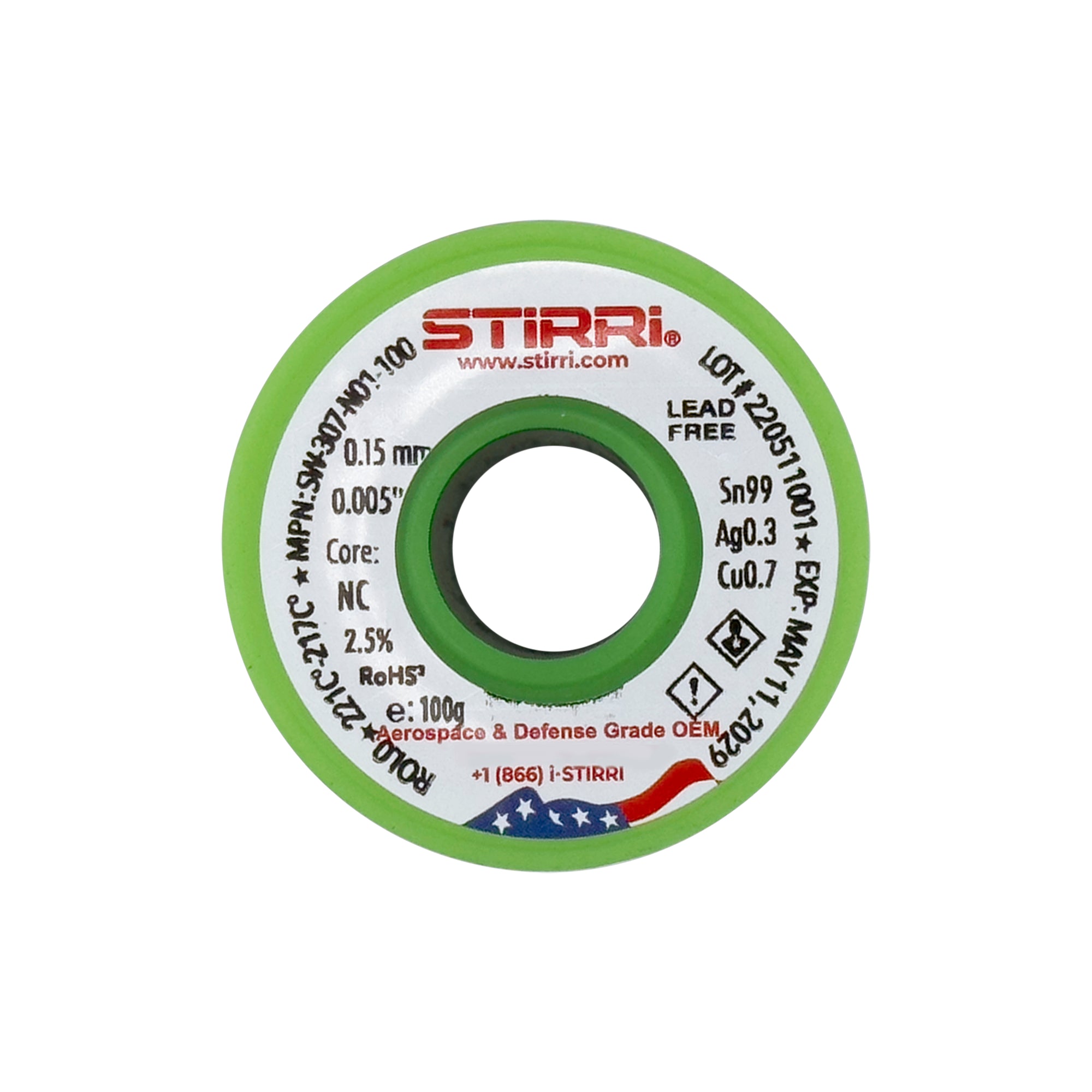 LF-307 - Sn99Ag0.3Cu0.7 lead-free solder wire NC-core ROL0 - 100g