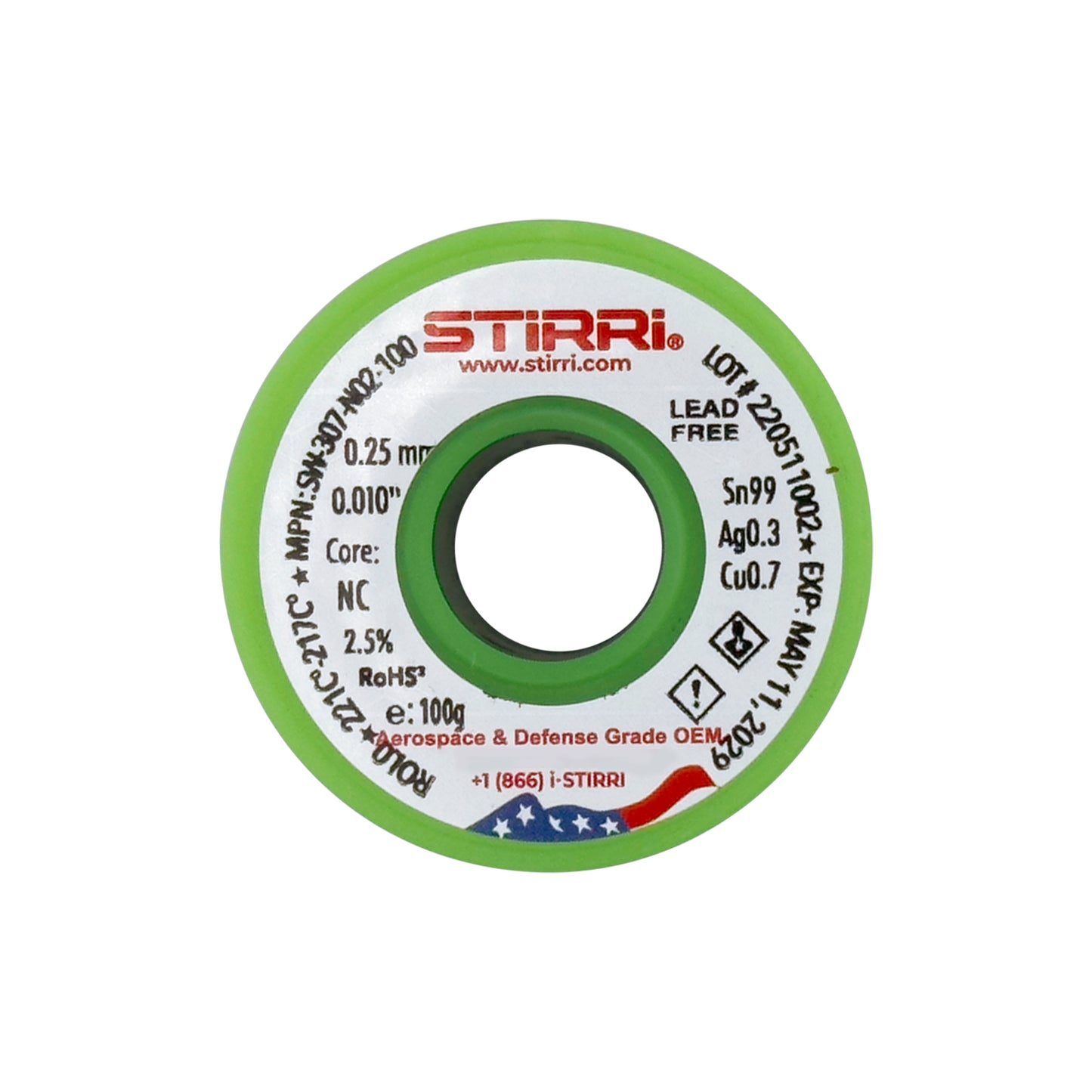 LF-307 - Sn99Ag0.3Cu0.7 lead-free solder wire NC-core ROL0 - 100g spool