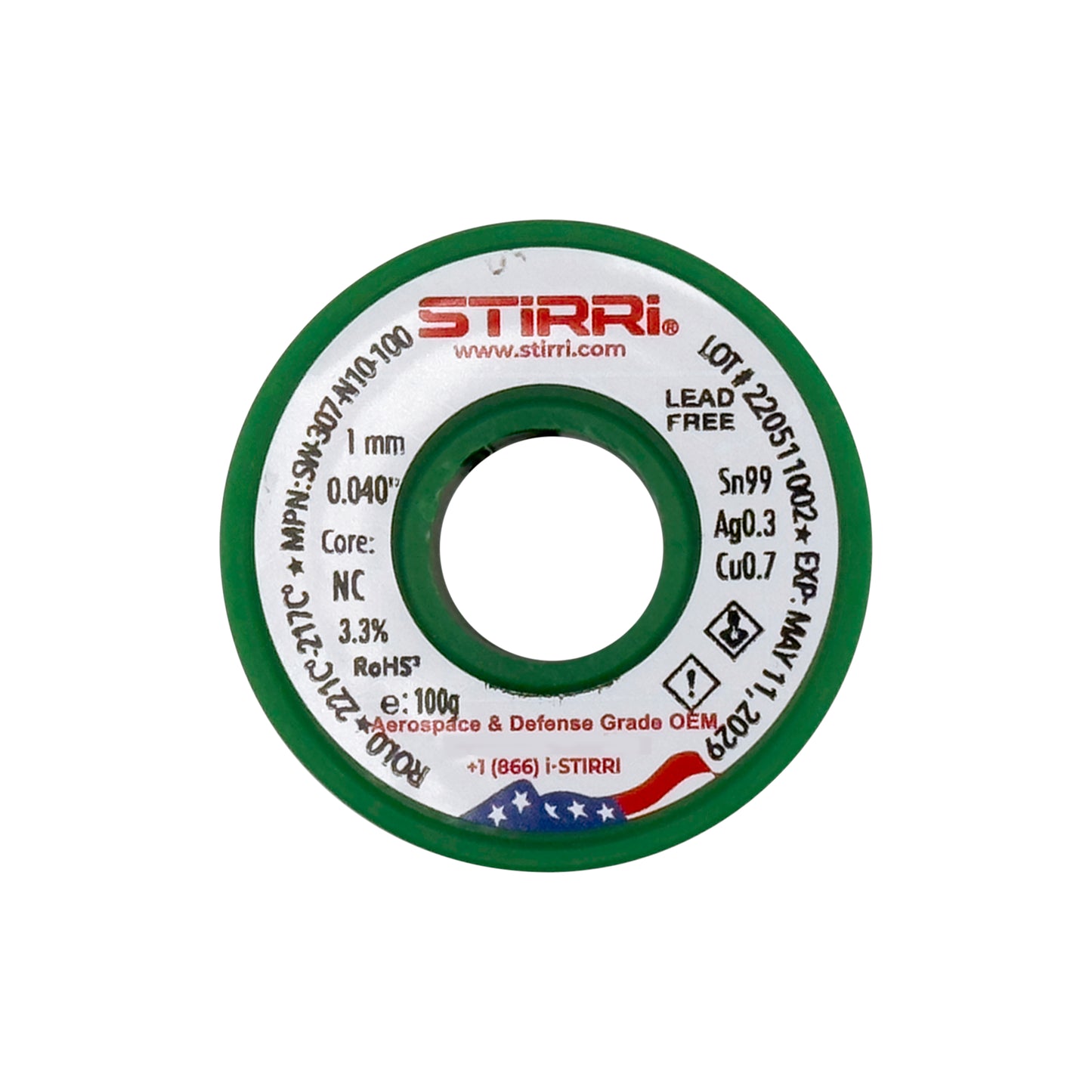 LF-307 - Sn99Ag0.3Cu0.7 lead-free solder wire NC-core ROL0 - 100g spool