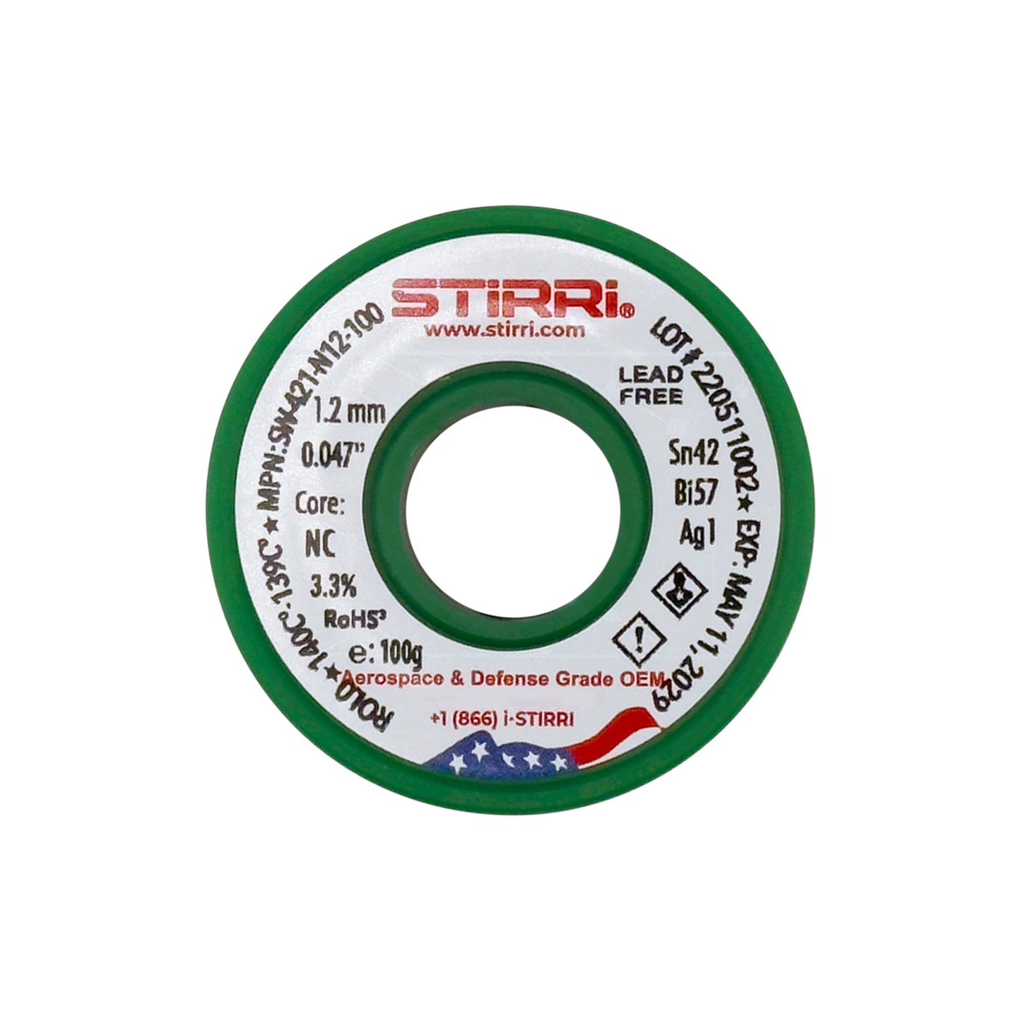 LT-421 - Sn42Bi57Ag1 low-temperature lead-free solder wire - 100g spool