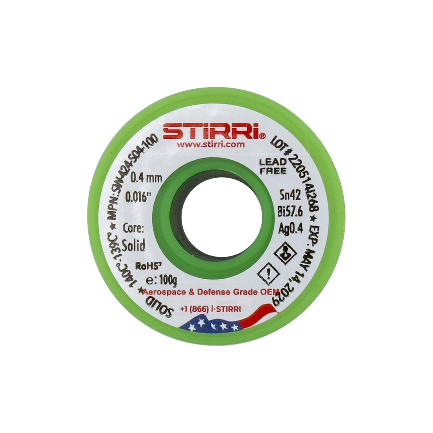 LT-424 - Sn42Bi57.6Ag0.4 low-temperature lead-free solder wire - 100g spool