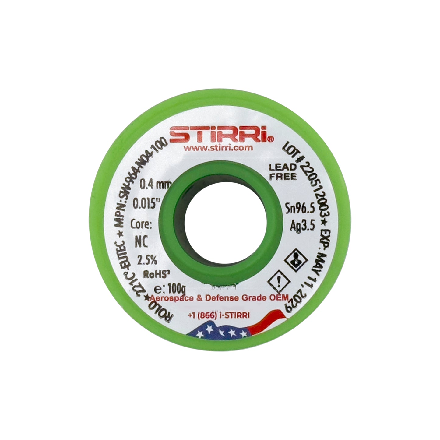 LF-964 - Sn96.5Ag3.5 eutectic lead-free solder wire NC-core ROL0 - 100g spool