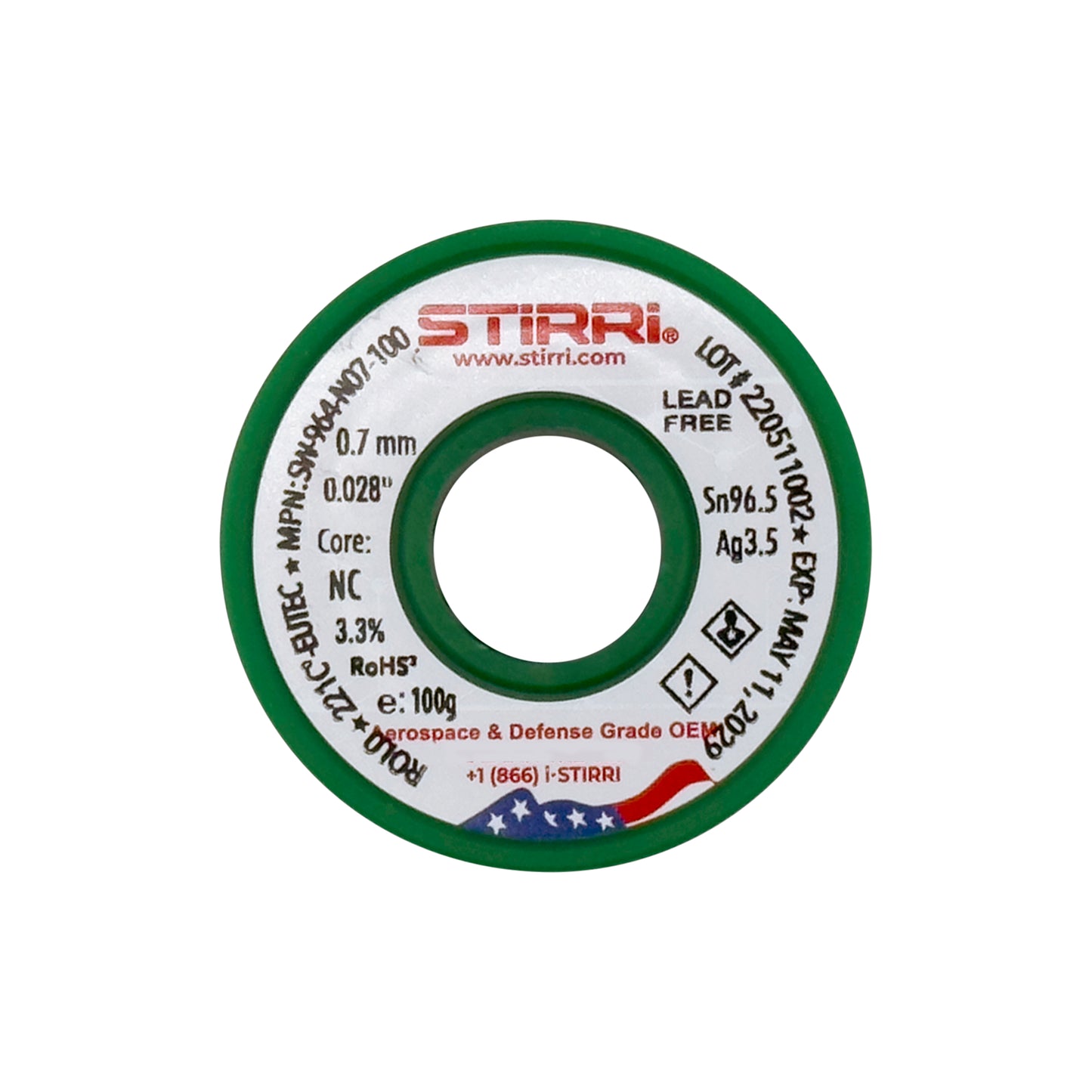 LF-964 - Sn96.5Ag3.5 eutectic lead-free solder wire NC-core ROL0 - 100g spool