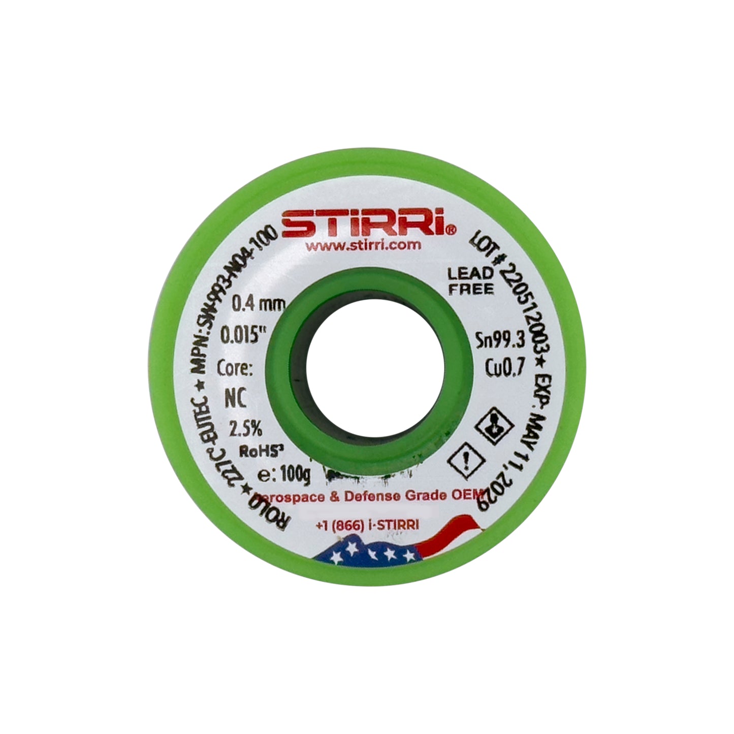 LF-993 - Sn99.3Cu0.7 eutectic lead-free solder wire NC-core ROL0 - 100g spool