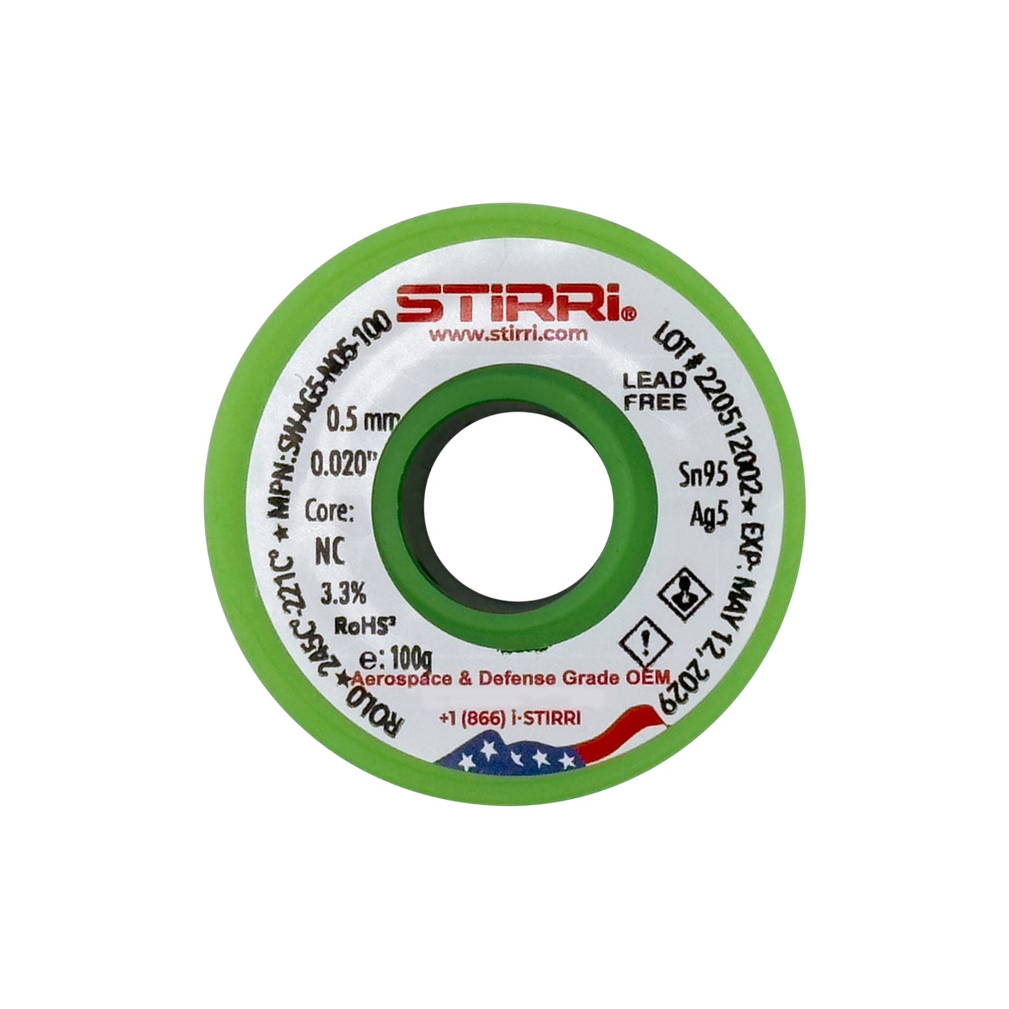 HT-AG5 - Sn95Ag5 high-temp lead-free solder wire NC-core ROL0 - 100g spool