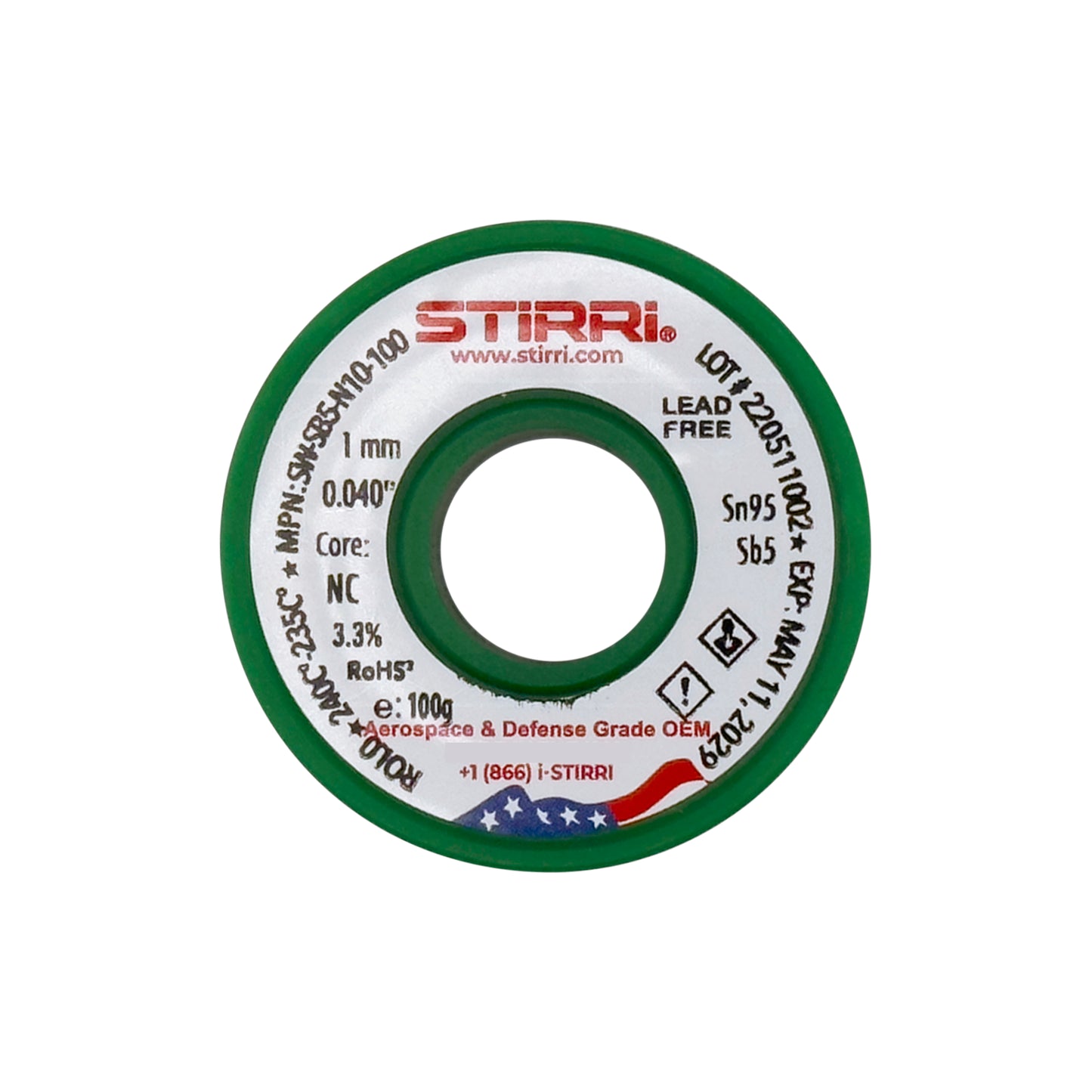 HT-SB5 - Sn95Sb5 high-temp no-clean low-voiding antimony metalloid solder wire ROL0 - 100g spool