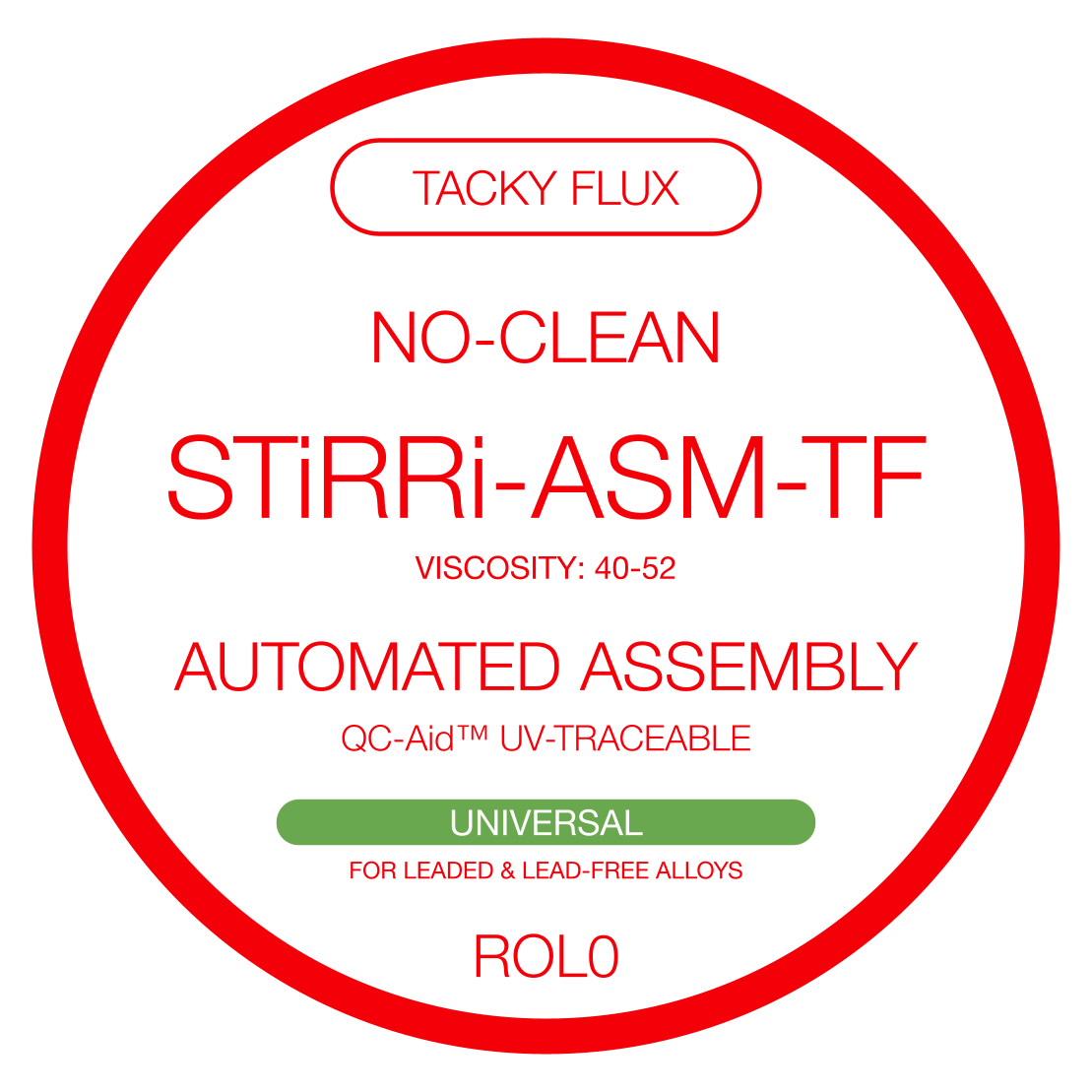 Flujo de soldadura pegajoso universal sin limpieza STIRRI-ASM-TF para ensamblaje automatizado (ROL0)